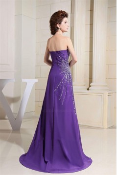 A-Line Sweetheart Beaded Long Purple Chiffon Prom Evening Dresses ED010810