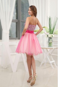 A-Line Strapless Beaded Short Tulle Prom Evening Dresses ED010815