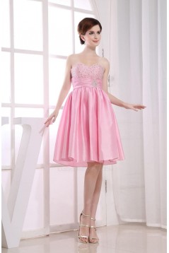 A-Line Sweetheart Beaded Short Pink Prom Evening Dresses ED010816