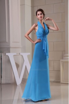 A-Line Halter Long Blue Chiffon Prom Evening Bridesmaid Dresses ED010819