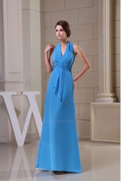 A-Line Halter Long Blue Chiffon Prom Evening Bridesmaid Dresses ED010819