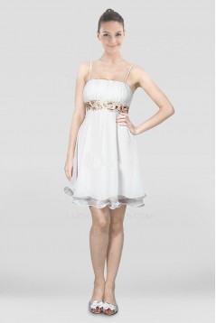 A-Line Short Spaghetti Strap White Chiffon Prom Evening Dresses ED010822