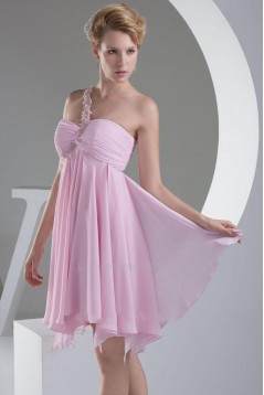 Empire One-Shoulder Short Pink Chiffon Prom Evening Dresses ED010824