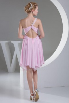 Empire One-Shoulder Short Pink Chiffon Prom Evening Dresses ED010824
