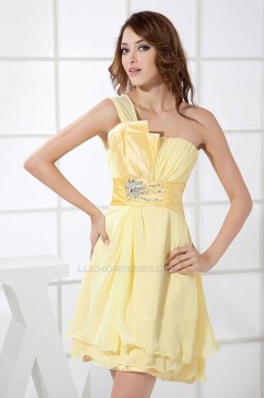 Short One-Shoulder Beaded Yellow Prom Evening Dresses Bridesmaid Dresses ED010829