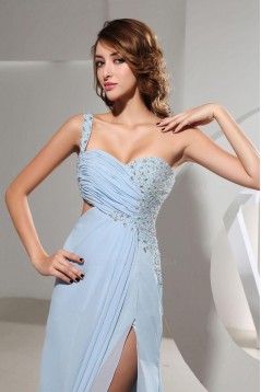 Sheath One-Shoulder Beaded Split-Front Long Chiffon Prom Evening Dresses ED010830