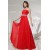 A-Line One-Shoulder Beaded Long Red Chiffon Prom Evening Dresses ED010831