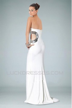 Sheath Beaded Sweetheart Long White Prom Evening Dresses ED010848