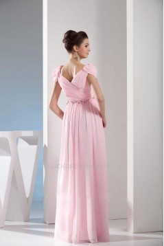 A-Line Cap Sleeve Long Pink Chiffon Prom Evening Dresses ED010850