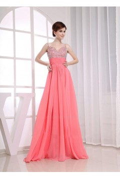 A-Line Beaded Straps Long Chiffon Prom Evening Formal Dresses ED010855