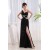 Sheath One-Shoulder Beaded Split-Front Black Long Chiffon Prom Evening Formal Dresses ED010862