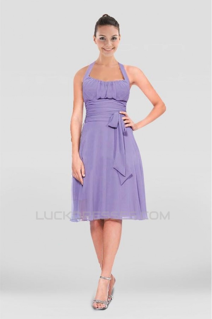 A-Line Halter Short Chiffon Bridesmaid Dresses ED010868