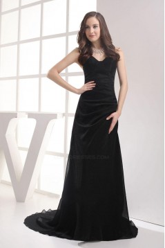 Long Black V-Neck Sweep Train Chiffon Prom Evening Formal Dresses ED010871