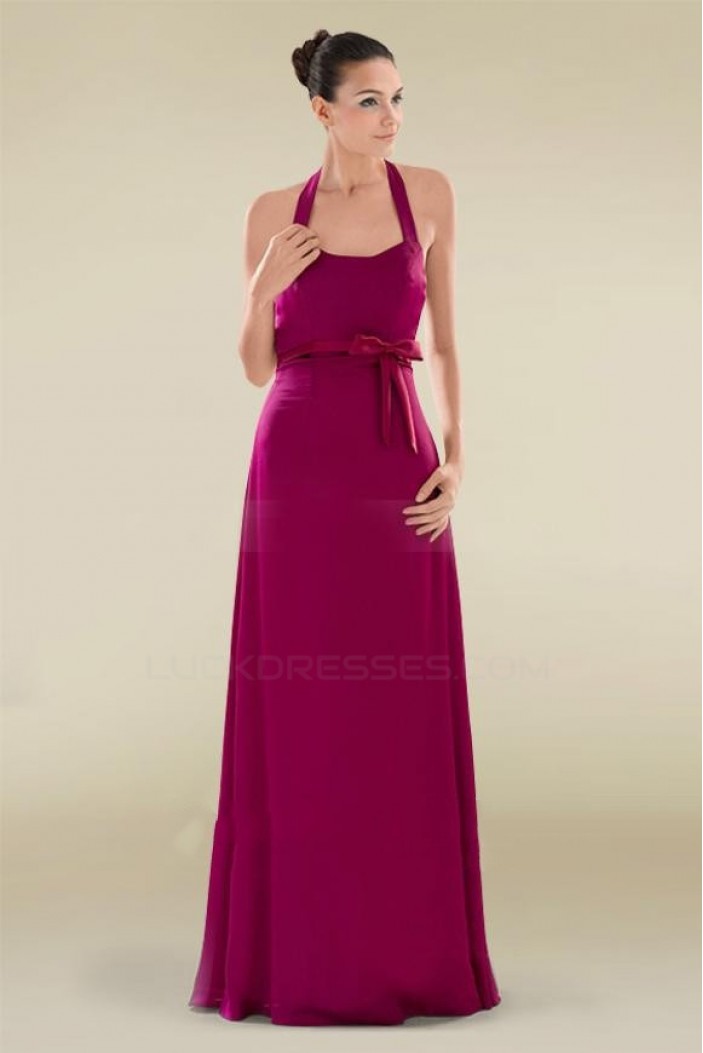 A-Line Halter Long Chiffon Prom Evening Formal Dresses ED010888