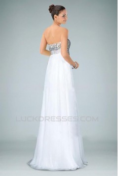 A-Line Sweetheart Beaded White Long Chiffon Prom Evening Formal Dresses ED010891
