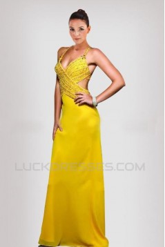 Sheath Beaded Long Chiffon Prom Evening Formal Dresses ED010899