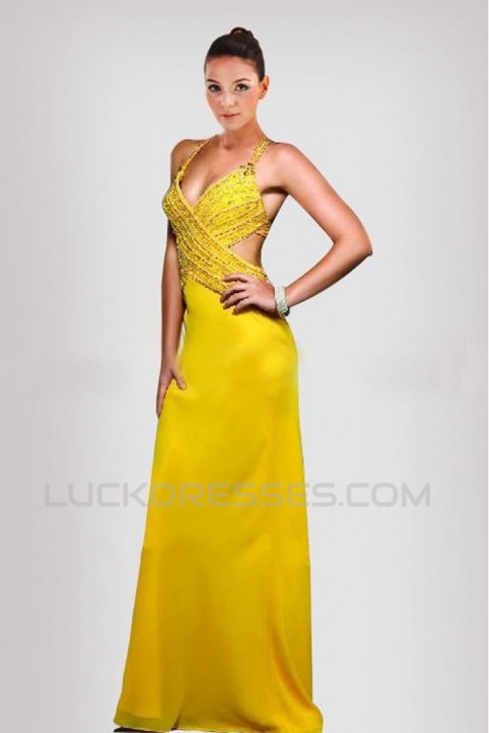 Sheath Beaded Long Chiffon Prom Evening Formal Dresses ED010899