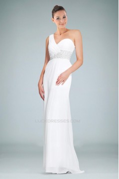 Sheath/Column One-Shoulder Beaded Blue Long Chiffon Prom Evening Formal Dresses ED010902