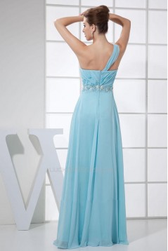 Empire One-Shoulder Beaded Blue Long Chiffon Prom Evening Formal Dresses Maternity Dresses ED010907