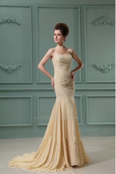 Trumpet/Mermaid Sweetheart Beaded Long Chiffon Prom Evening Formal Dresses ED010909