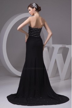 Beaded Sweetheart Split-Front Black Long Chiffon Prom Evening Formal Dresses ED010914