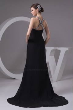 Beaded Sweetheart Split-Front Black Long Chiffon Prom Evening Formal Dresses ED010915