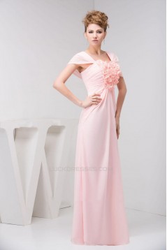 Sheath/Column Cap Sleeve Pink Long Chiffon Prom Evening Formal Dresses ED010918
