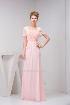 Sheath/Column Cap Sleeve Pink Long Chiffon Prom Evening Formal Dresses ED010918