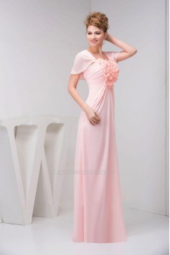 Sheath/Column Cap Sleeve Pink Long Chiffon Prom Evening Formal Dresses ED010918