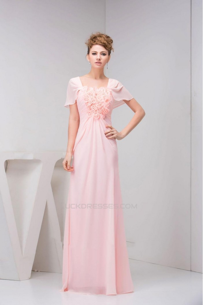 Sheath/Column Cap Sleeve Pink Long Chiffon Prom Evening Formal Dresses ED010918