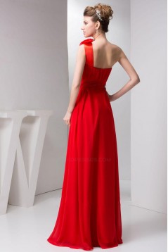 A-Line One-Shoulder Red Long Chiffon Prom Evening Formal Bridesmaid Dresses ED010919