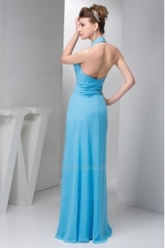Sheath/Column Halter Beaded Blue Long Chiffon Prom Evening Formal Dresses ED010920