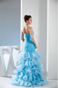 Trumpet/Mermaid Sweetheart Ruffle Beaded Long Blue Prom Evening Formal Dresses ED010934