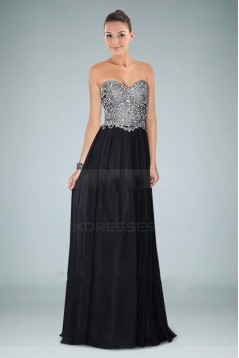Sheath/Column Beaded Sweetheart Long Black Chiffon Prom Evening Formal Dresses ED010942