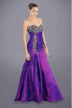 Beaded Long Purple Taffeta Sweetheart Prom Evening Formal Dresses ED010946