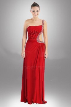 Sheath/Column One-Shoulder Beaded Red Long Chiffon Prom Evening Formal Dresses ED010947