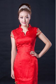Trumpet/Mermaid Cap Sleeve Long Red Prom Evening Formal Dresses ED010952
