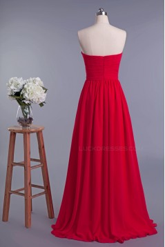 A-Line Sweetheart Long Red Chiffon Prom Evening Formal Dresses ED010953