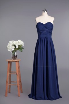 A-Line Sweetheart Navy Blue Long Chiffon Prom Evening Formal Dresses ED010956