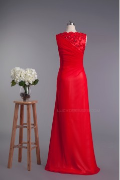 A-Line Bateau Beaded Applique Long Red Prom Evening Formal Dresses ED010961