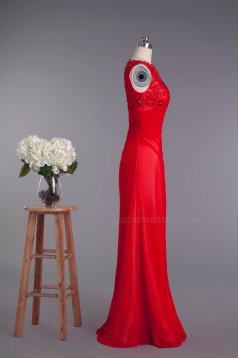 A-Line Bateau Beaded Applique Long Red Prom Evening Formal Dresses ED010961