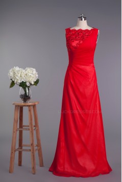 A-Line Bateau Beaded Applique Long Red Prom Evening Formal Dresses ED010961