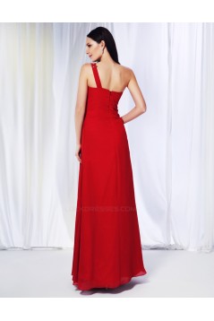 Sheath/Column One-Shoulder Beaded Long Red Chiffon Prom Evening Formal Dresses ED010966