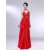 A-Line Halter Beaded Pleated Long Red Prom Evening Formal Dresses ED010970
