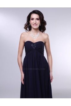 Empire Strapless Beaded Navy Blue Long Chiffon Prom Evening Formal Dresses Maternity Dresses ED010971