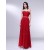 A-Line Strapless Beaded Long Red Chiffon Prom Evening Formal Dresses ED010979