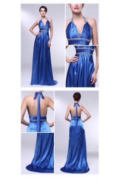 A-Line Halter Beaded Long Blue Prom Evening Formal Dresses ED010981