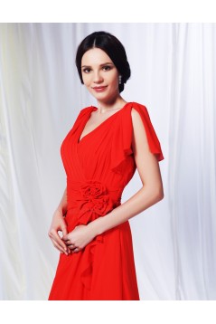 A-Line V-Neck Long Chiffon Prom Evening Formal Dresses ED010988