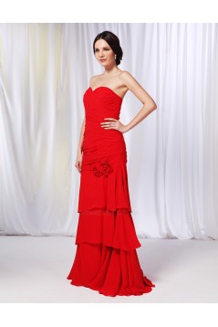 A-Line Sweetheart Long Red Chiffon Prom Evening Formal Dresses ED010992