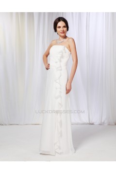 A-Line Strapless Long White Chiffon Prom Evening Formal Dresses ED010994